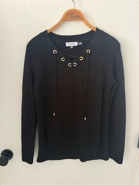 Calvin Klein Black Lace-Up Knit Sweater size small